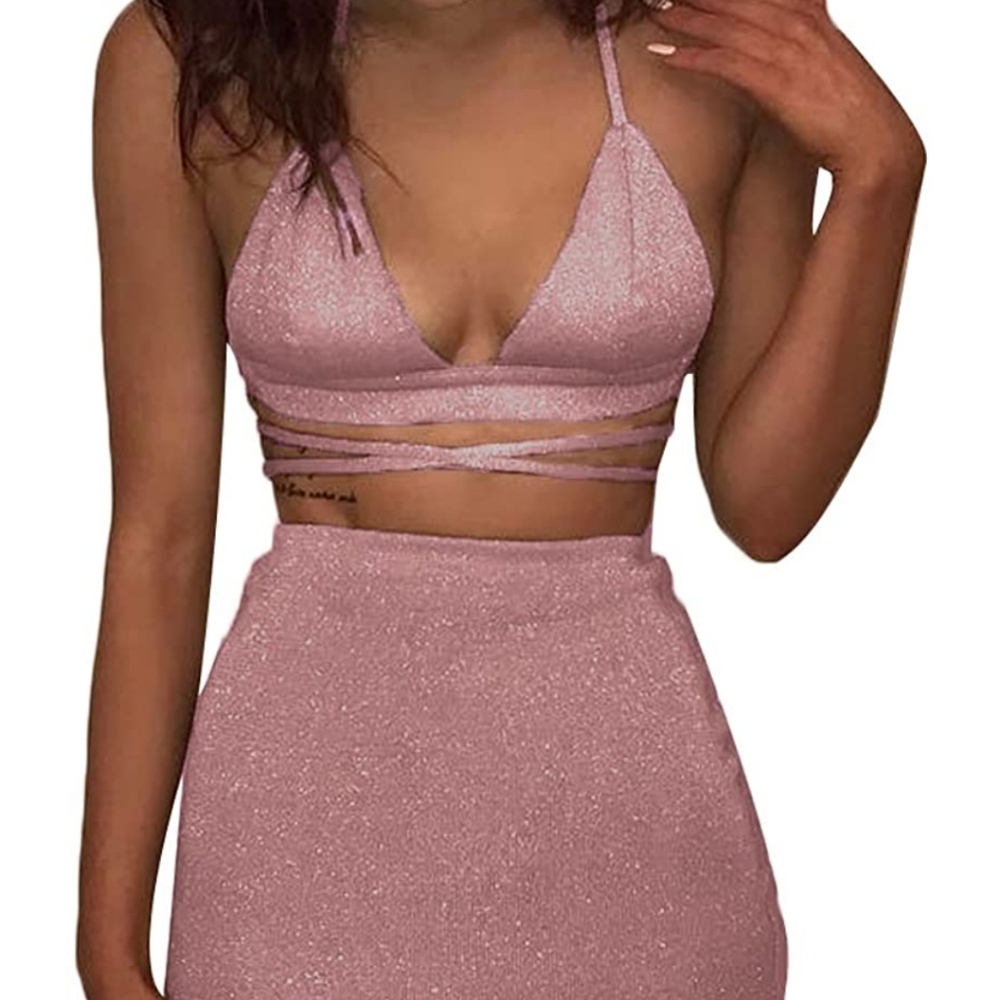 Pink Glitter Two Piece Dress